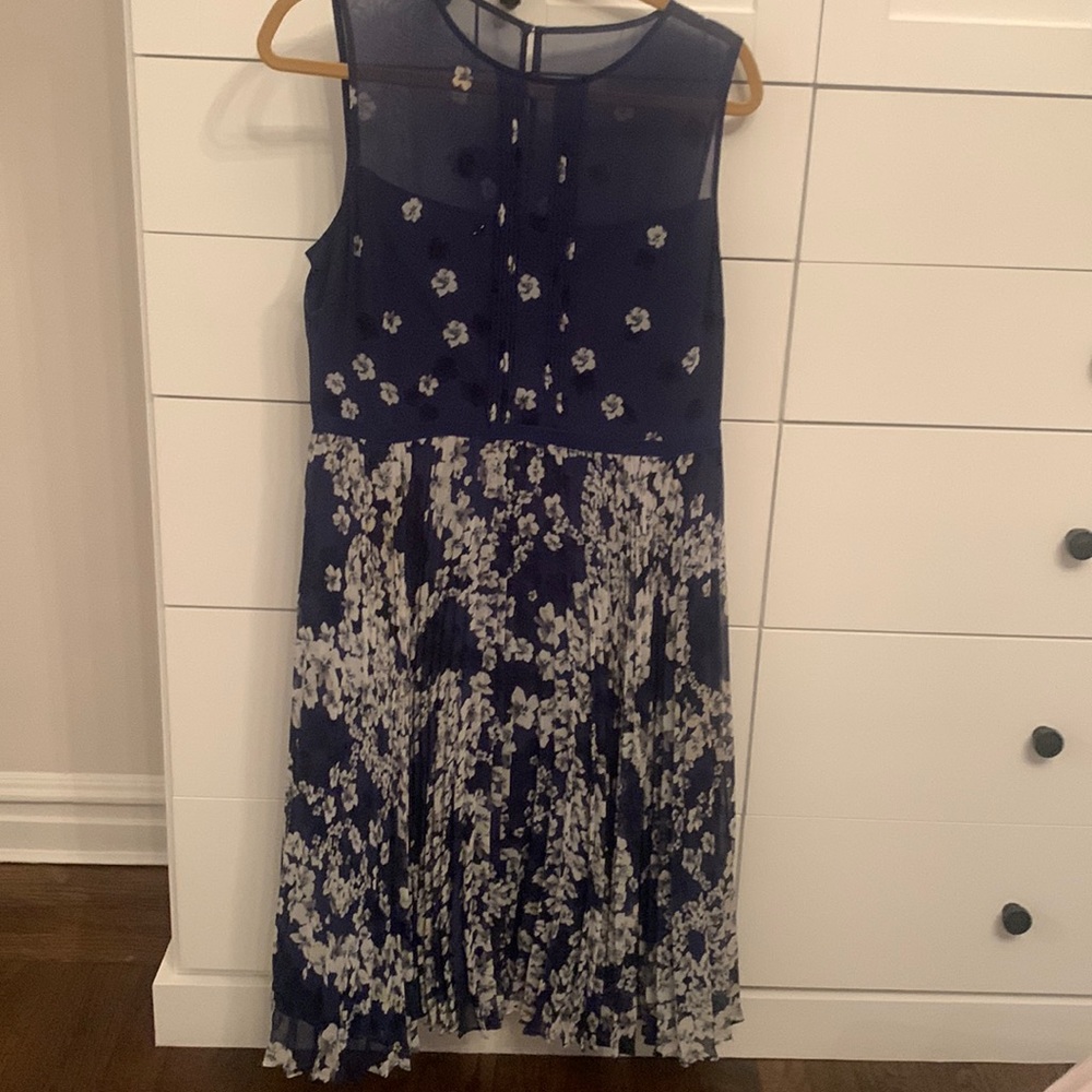 Blue lined chiffon like fabric and feel Hobbs sleeveless dress